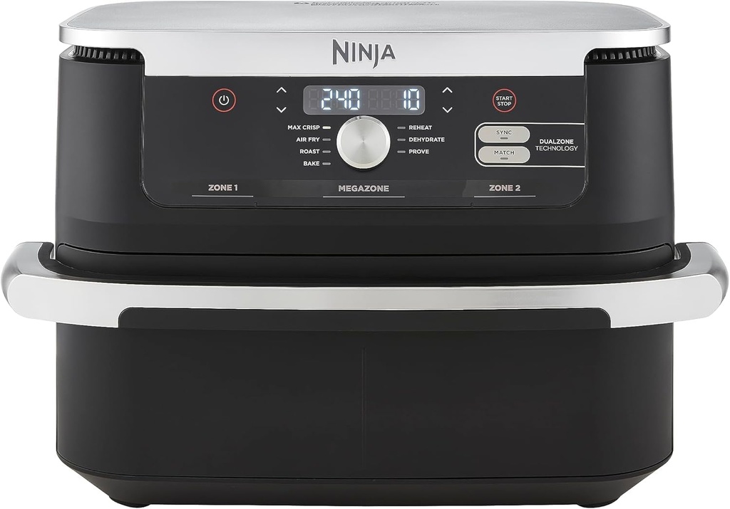 [00022521] Friteuză cu aer cald Ninja Foodi FlexDrawer cu zonă dublă, cu 10,4 compartimente și separator detașabil, înveliș antiaderent, coș lavabil în mașina de spălat vase, 7 în 1, negru și cupru, AF500EUCP