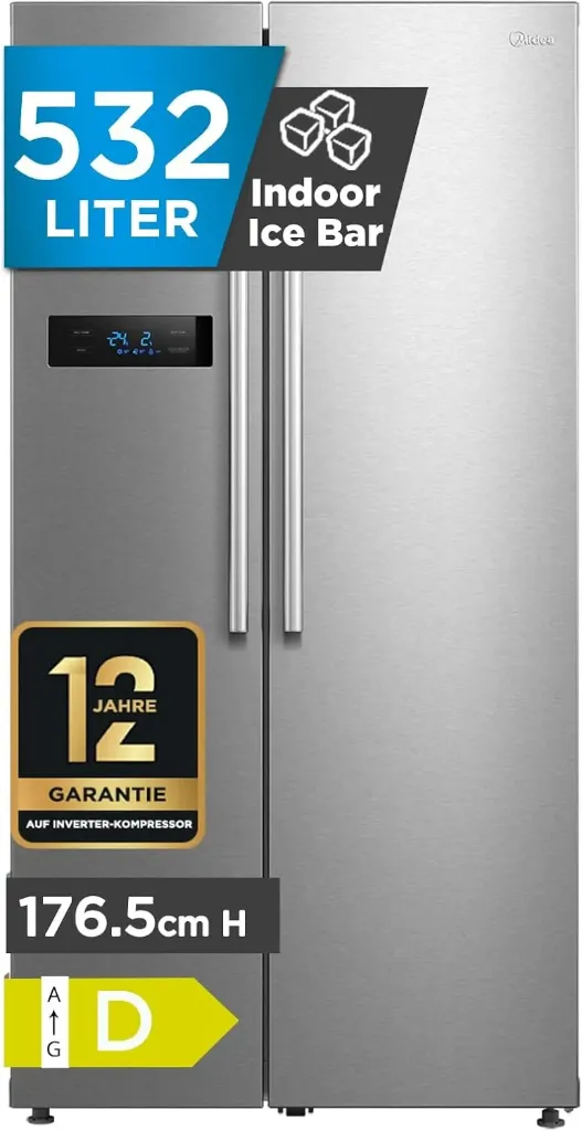 Sidebyside Midea MERS530FGD02, 532L, Icebar, Nofrost, Inverter, Clasa D